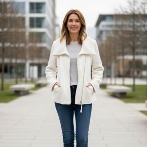 Ann Taylor Cream‎ Textured Zip Front Jacket Blazer - Size 6